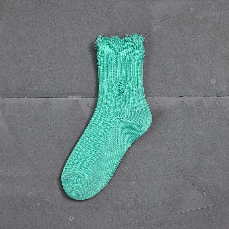 

Женские весенне-осенние толстые носки-гольфы из толстой пряжи с рваными дырами 1 pair зелёный