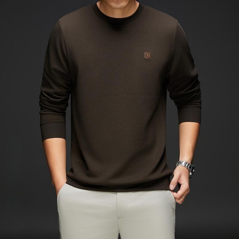Høst og vinter Nye strikkeplagg for menn Rundhalset genser som matcher herre, varm lang johns-overdel, bunnskjorte for menn