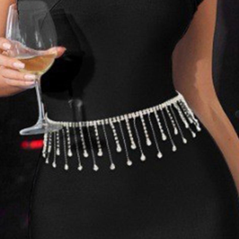 Lightweight Metal Waist Chain for Women Lady Dress Belt with Rhinestone Fringe Female Disco Party Dress Waist Rope
