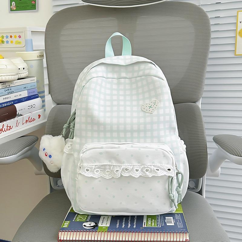 Schoolbag new small fresh plaid lace backpack women's daily versatile large capacity going out commuting student schoolbag backpack