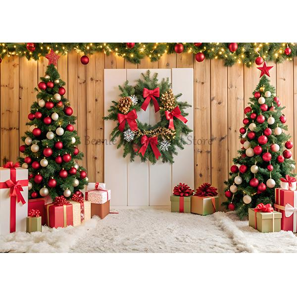 Beenle Christmas Photography Backdrop Xmas Tree Fireplace Gifts Family Party Decor Kids Portrait Background Decor Photo Studio