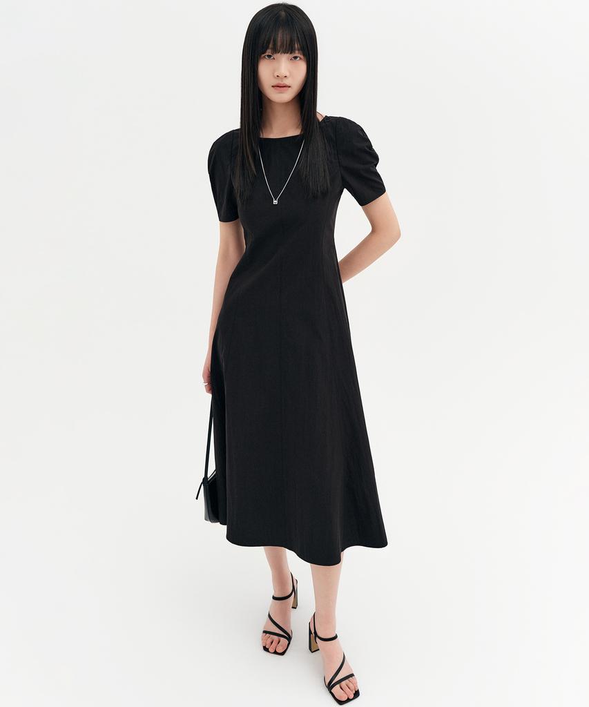 Lugkaeseuteu Caroline Rounded Sleeve Midi Dress_Black