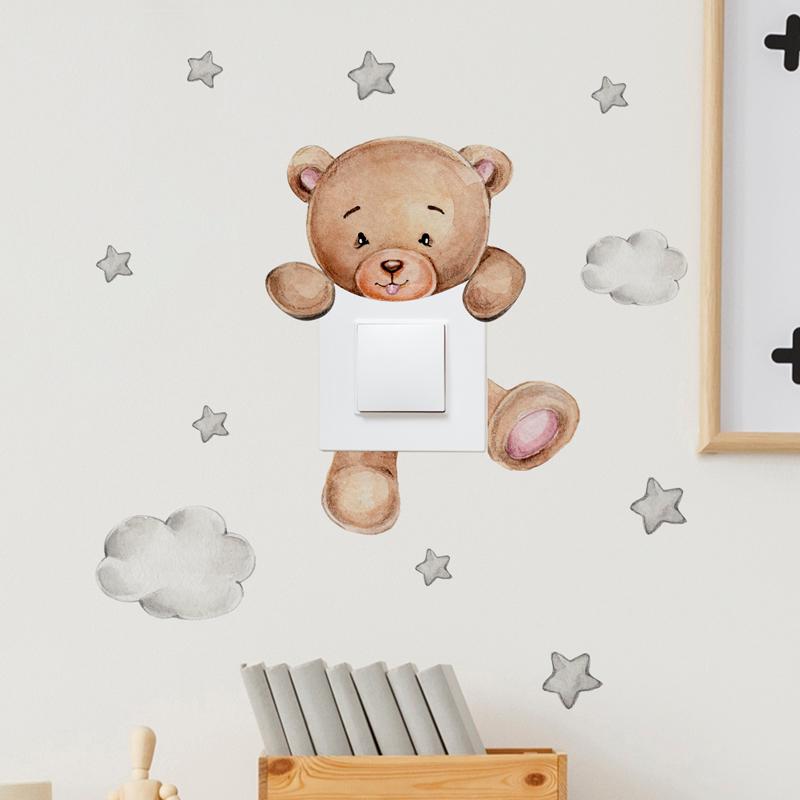 Cute Giraffe Bear Elephant Star Switch Sticker Kid Baby Bedroom Decoration Self-adhesive Home Decor Wallpaper Child Wall Decals