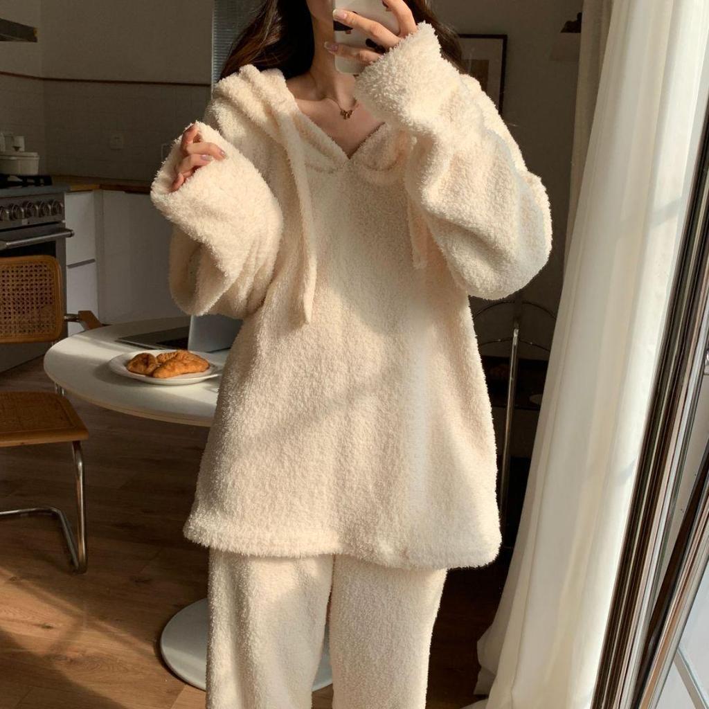 Women's Thickened Flannel Coral Fleece Pajamas - Warm Homewear Set for Autumn & Winter