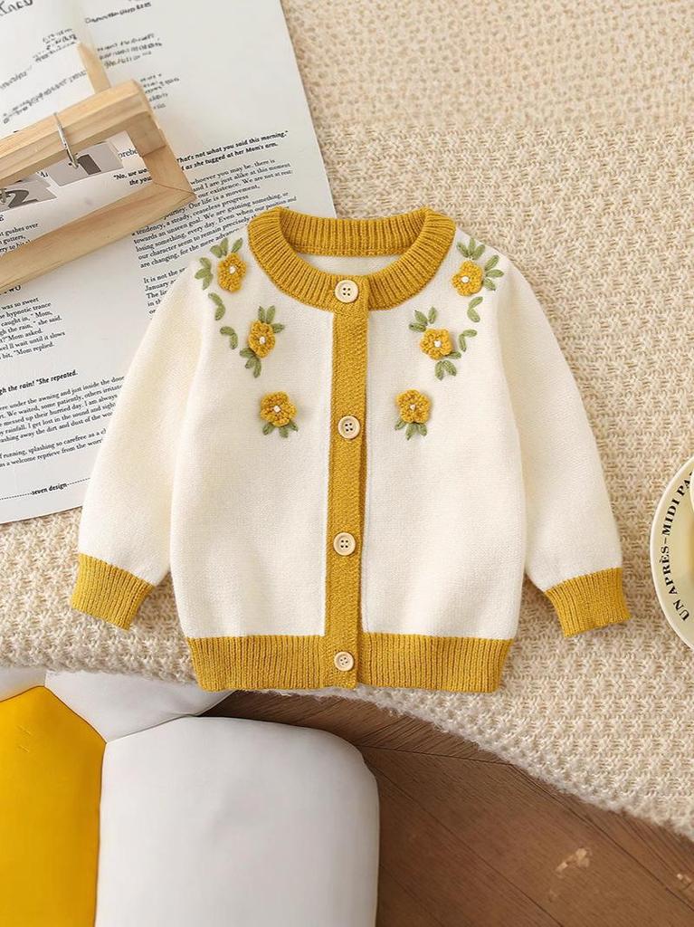 Handbesticktes Baby-Mädchen Strick-Latzhosen- und Jacken-Set für Herbst/Winter