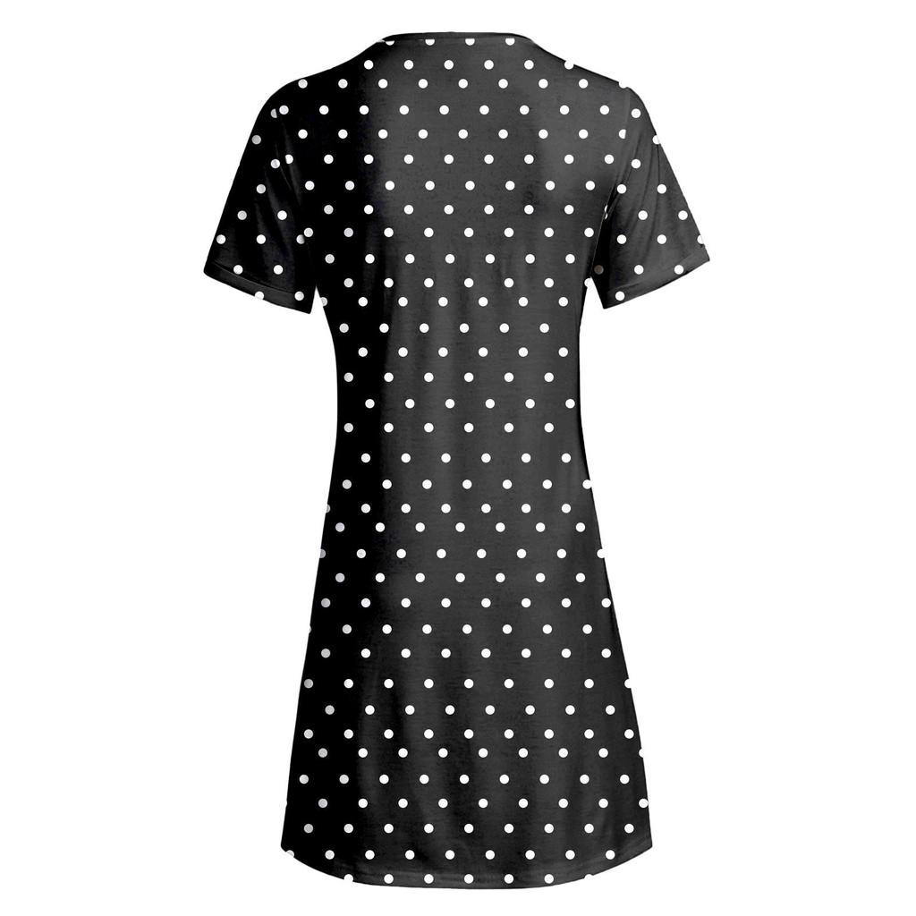 Women's Fashion Print Loose Casual Short-Sleeved Round Neck Pocket Dress