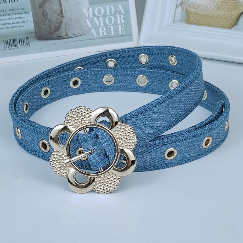 Metal Buckle Denim Waist Belt Hollow Flower Design Fashion Belt Decorative Waist Strap  For Women