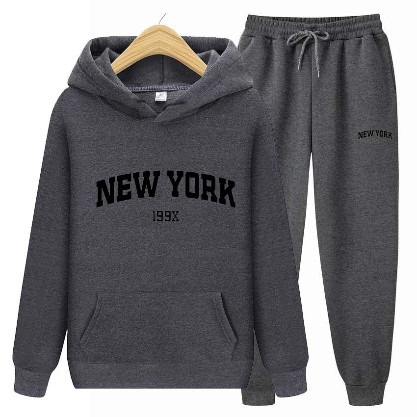 Trainingsanzug 2-teiliges Set 199X New York Print Sweatshirt Hoodies Sweatshirt + Hosenanzug Hoodie Sportbekleidung Jogging Herren-Sets