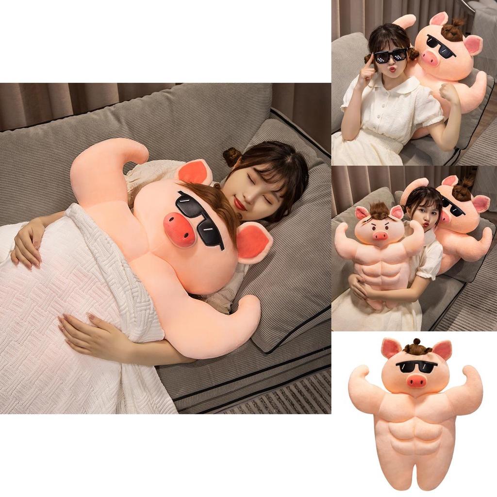 Lustiges Muskel-Schwein Plüschtier mit Bauchmuskeln Cartoon-Stil Weich und Kuschelig Tolles Geschenk für Freunde und Kinder 55cm Höhe
