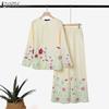 Women Long Sleeve Blouse and Long Pants Floral Print Casual Two Piece Sets
