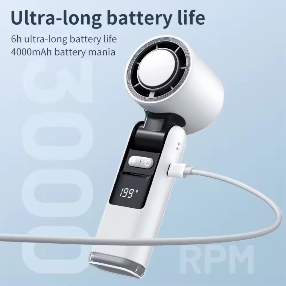 Mini Handheld Turbo Ventilator Faltbares Design 1-199 Geschwindigkeitsstufen Wind 4000mAh Wiederaufladbar Digitalanzeige Tragbare Taschenventilatoren für Outdoor