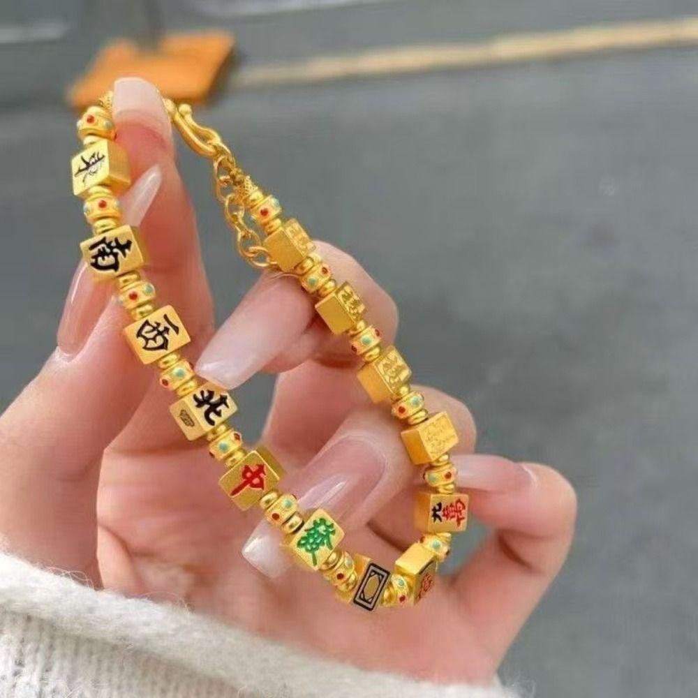 DIY Charm Golden Mahjong Bracelet Hand Jewelry Bohemian Style Bangle Girls Gifts