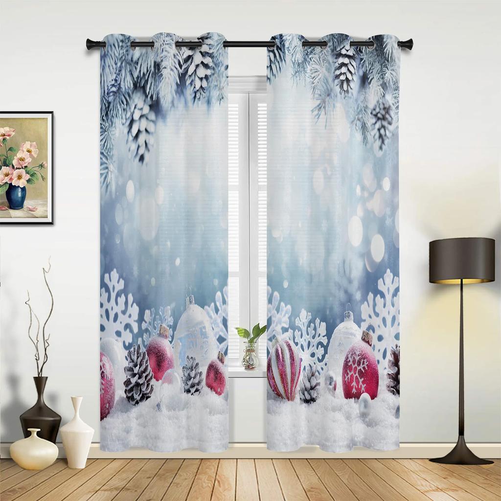 Christmas Room Christmas Tree Fireplace Curtains for Bedroom Living Room Drapes Kitchen Children Window Curtain Home Decor