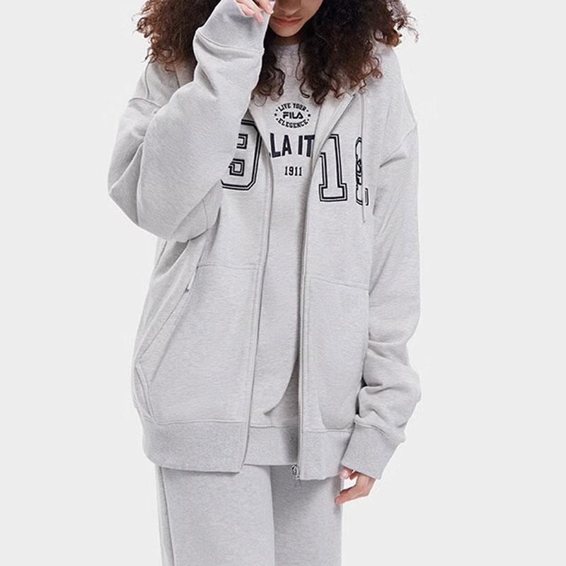 FILA Digital Letter Zipper Hoodie Jacket Unisex Jacket Ivory Gray F11U339501F-MG