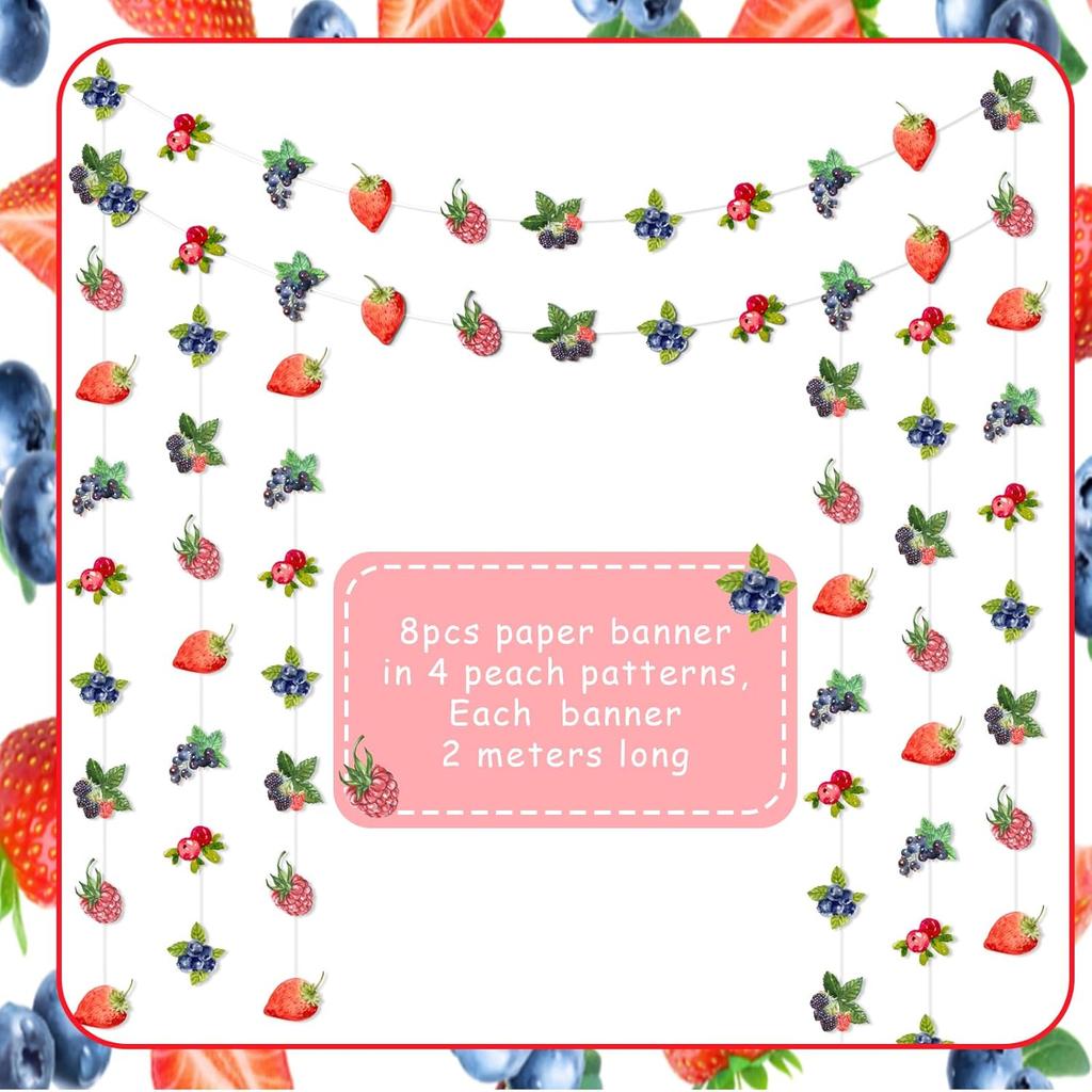 Kreatwow Berry Party Decoration Berry Party Streamers Berry Party Hanging Decorations Strawberry Blueberry Party Decor Berry Birthday Party Supplies