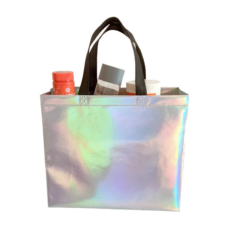 Borsa a Tote Non Tessuto Laminato Iridescente Laser 3D con Logo Stampato