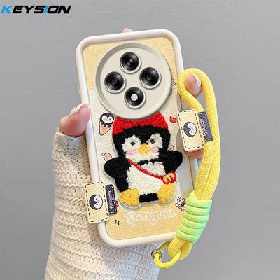 KEYSION Cartoon Niedlich Plüsch Stickerei Hülle für OPPO Reno12 F 5G mit Lanyard Silikon Stoßfest Handyhülle für OPPO Reno 12F 5G