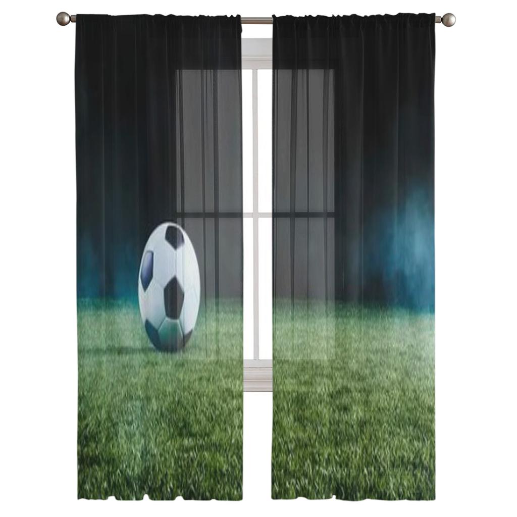Soccer Team Ball On Field Shadows At Night Tulle Curtains For Living Room Sheer Curtain Bedroom Veil Organza Decorative Drapes