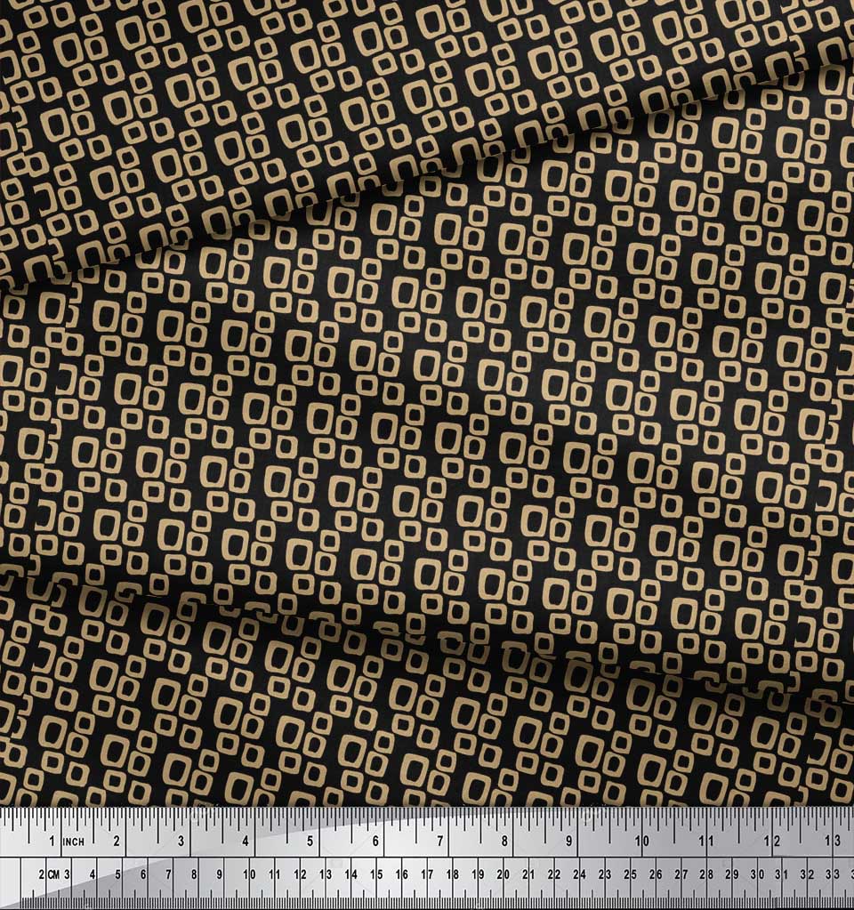Soimoi Black Japan Crepe Satin Fabric Square Geometric Printed Fabric 1 Metre 42 Inch