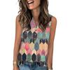 Women's Casual Fashion Summer Color Block Stitched Print Tank Top V-neck Sleeveless Button Top