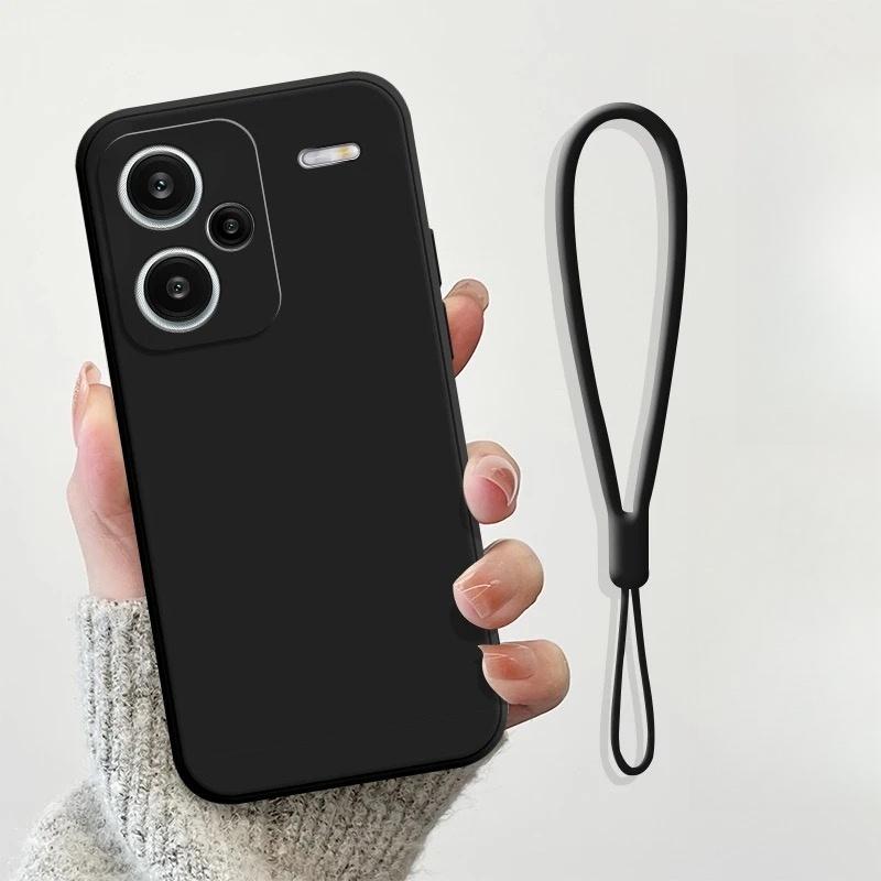Noble Fashion Solid Colour With Lanyard Shockproof Protective Liquid Silicone Phone Case For Redmi Note13 Pro+/Note13Pro/Note13