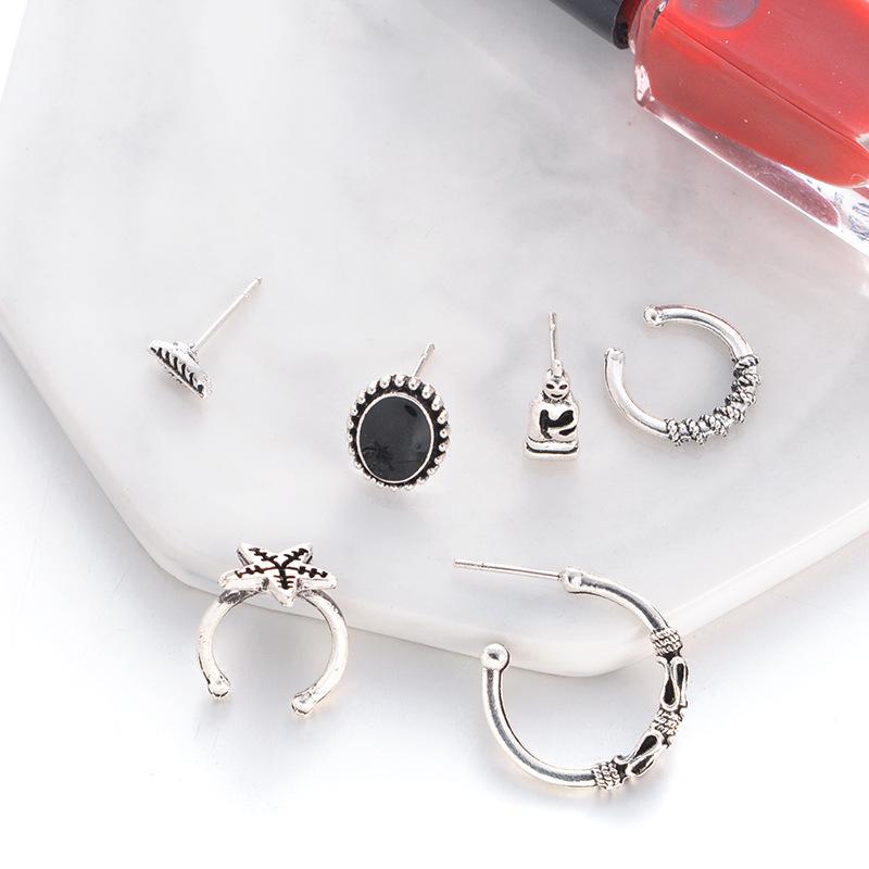 6 Pair Women Bohemian Style Pentagram Leaves Earring Set