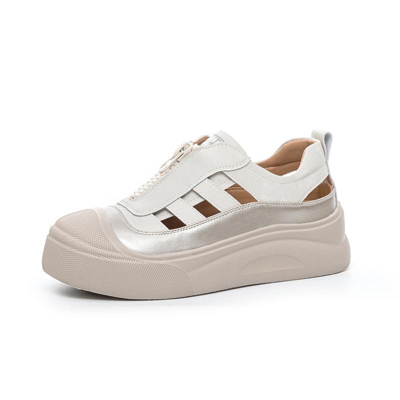 Sandals Baotou Seasonal New Super Fire Hollow Breathable Casual Retro Medium Zipper Platform Roman Board Shoes