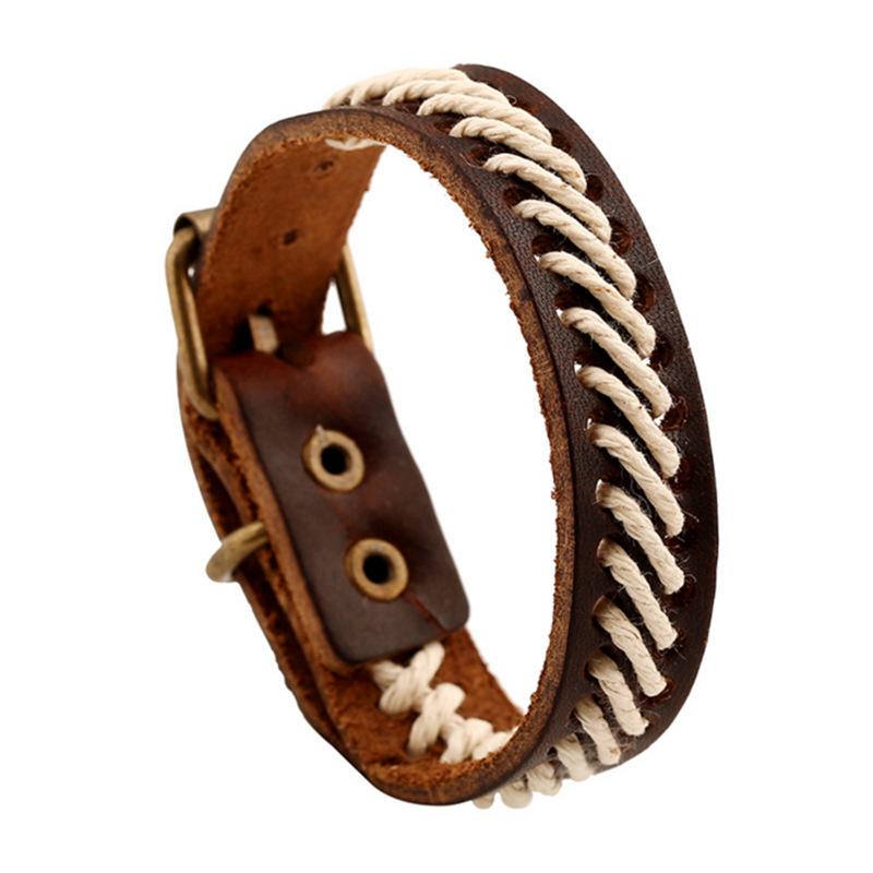 Handmade European-American Punk Cowhide Bracelet: Retro Woven Design for Men