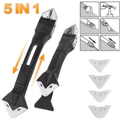 Spatule en silicone 5 en 1 Outil de nettoyage de vitres Lisseur de mastic Raclette Organisateur de calfeutrant Grattoir en silicone Kit de lissage de joints