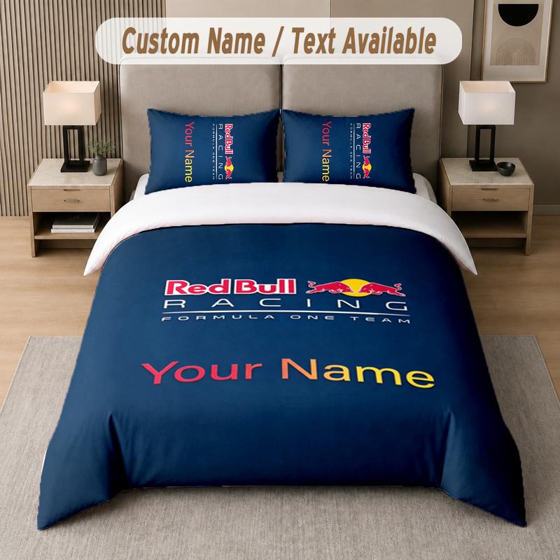 Vlastní jméno Red Bull Racing 3dílná sada povlaků na peřinu Personalizovaný text Ložní prádlo Povlaky na polštáře Ložnice