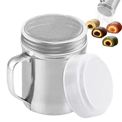 Silver Stainless Steel Dusters Sugar Shaker Duster Powdered Sugar Shaker With Handle Sugar Sieve Filters Pastry Cake Baking Tool