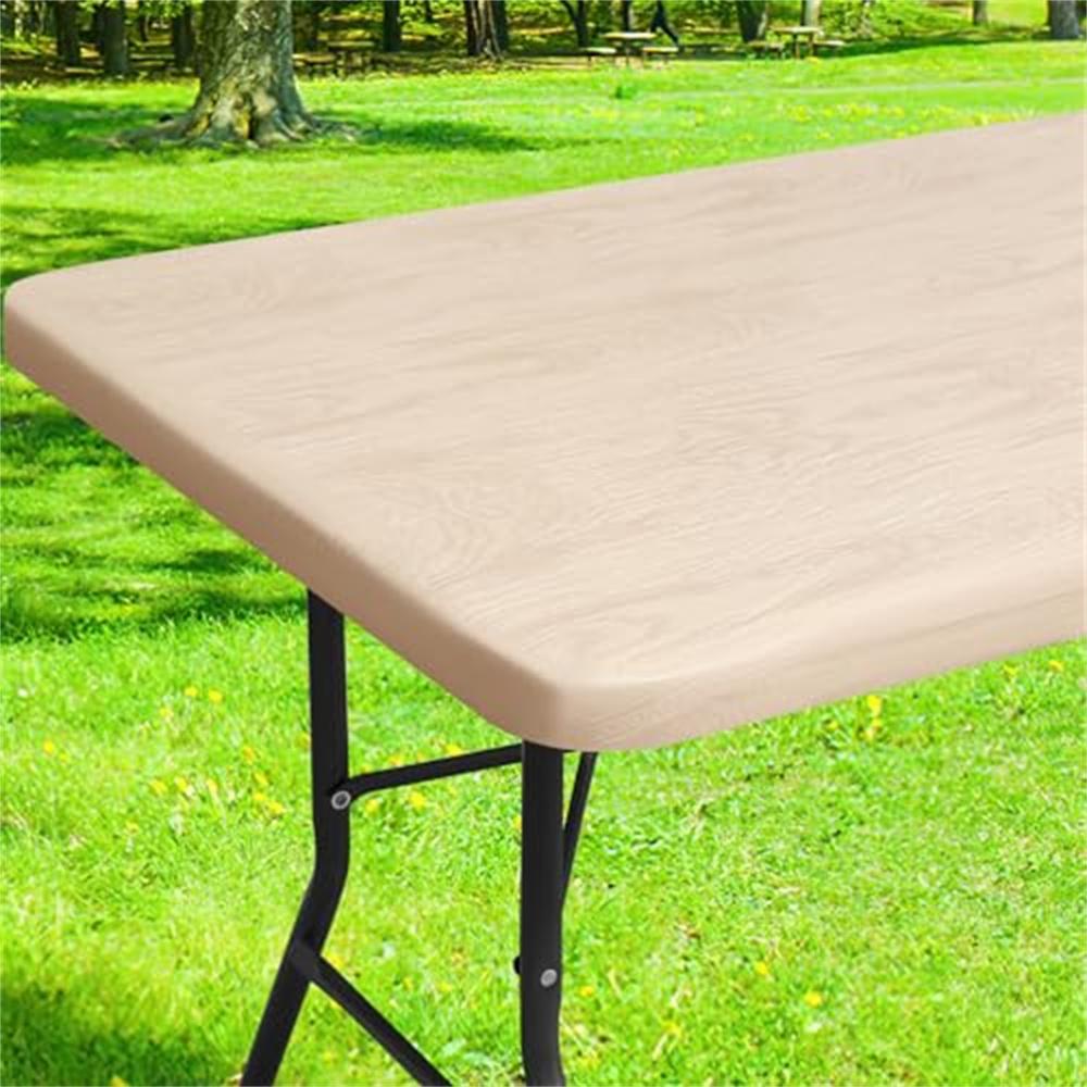 Olanly Rectangle and Round Table Cloth Waterproof Elastic Fitted Table Covers Wipeable Tablecloth Camping for Indoor Outdoor