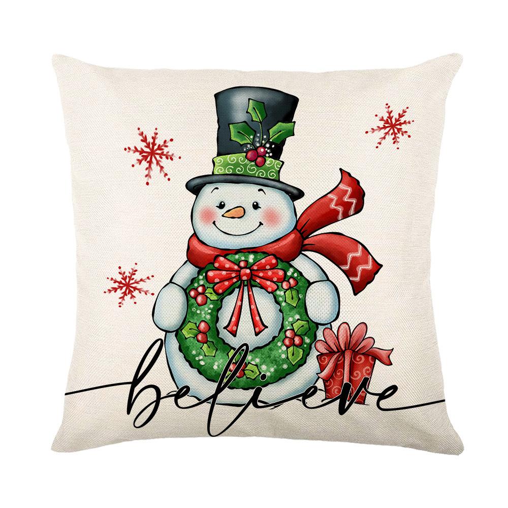 Christmas Gift Pillowcase Linen Digital Print Christmas Snowman Pillowcase Sofa Decorative Back Pillowcase