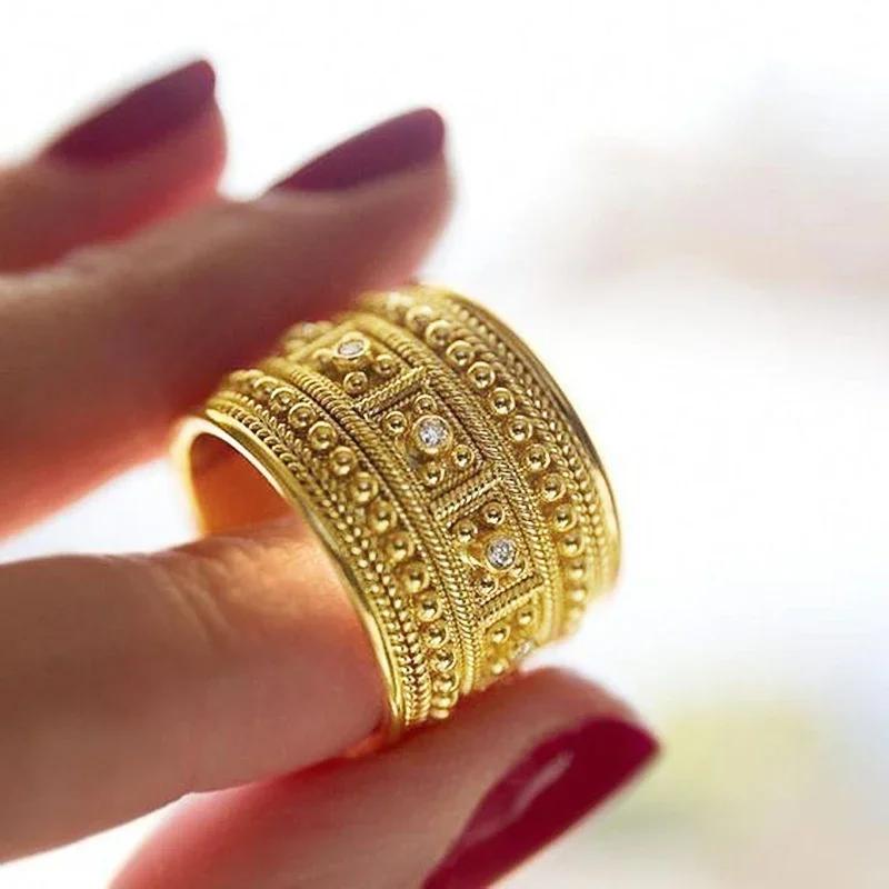 Luxury Brilliant Rings for Women Gold Color Opulent Accessories with Shiny Cubic Zirconia Chic Wedding Bridal Jewelry Hot