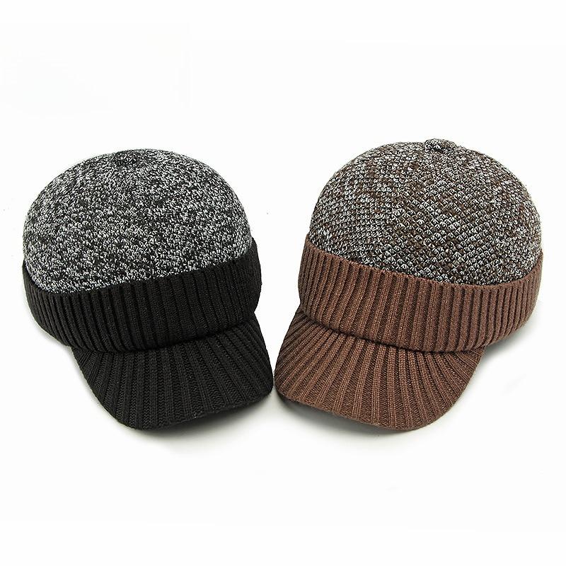 Winter Knitted Baseball Cap for Men Fleece Lined Thickened Warm Peaked Hat with Ear Protection Casual Knit Dad Cap