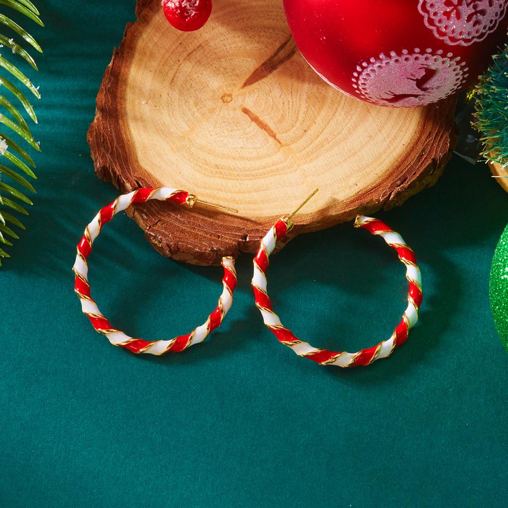 New Year Minimalist Colorful Hoop Earring for Women Classic Red Green Twist Round Circle Earring Christmas Festival Jewelry Gift