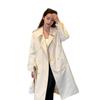 Womens Beige Trench Coat 2026 Fall Korean Chic Loose Fit Mid-Length Double-Breasted Outerwear Petite Students