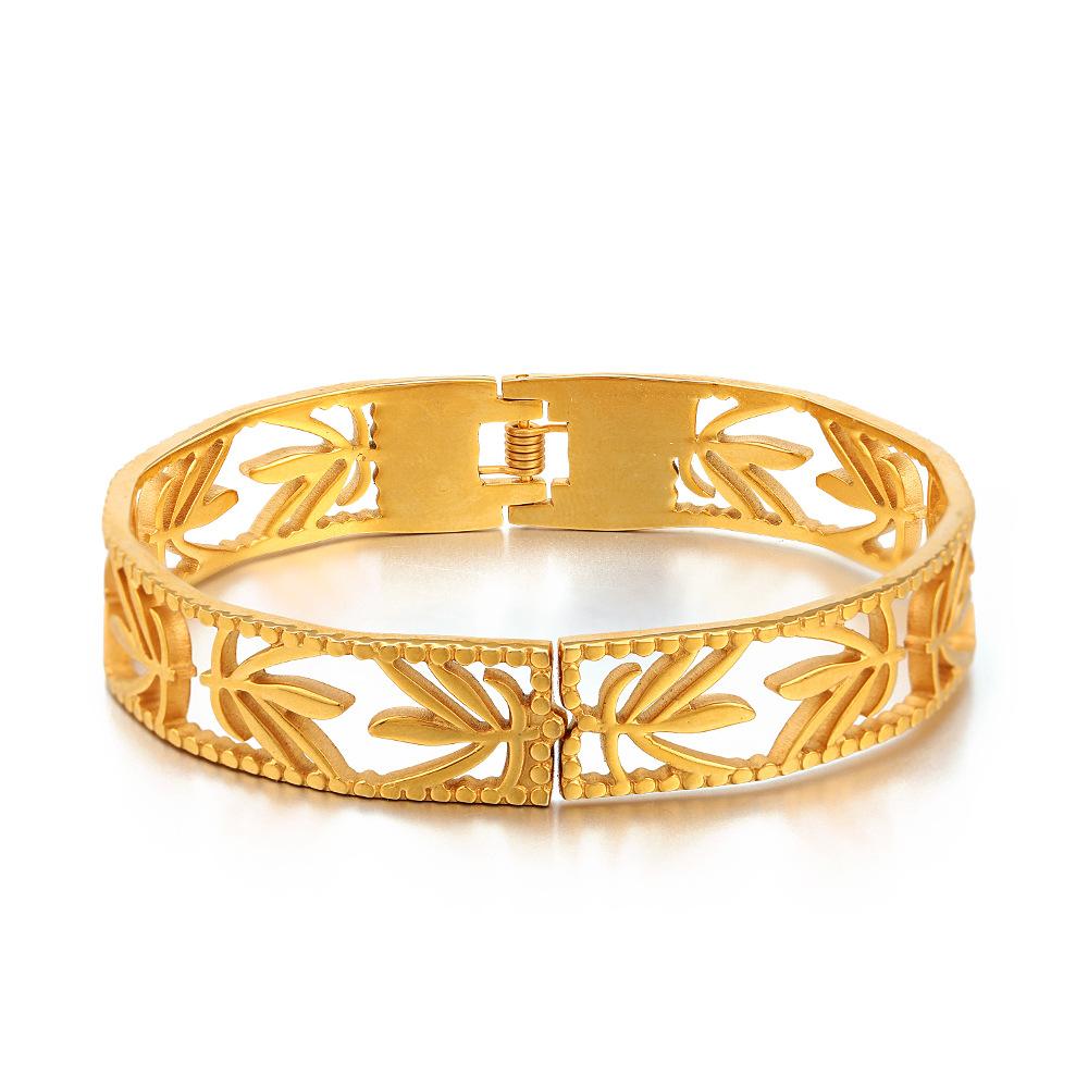 

Индивидуальный профессиональный дизайн, нержавеющая сталь 18K гальваническое покрытие настоящее золото европейский и американский браслет с полым дизайном в виде листьев женские ювелирные изделия 304 stainless steel золотой