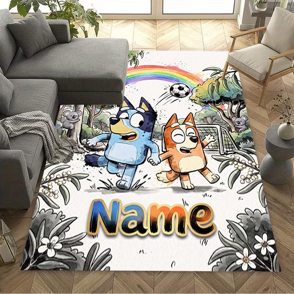 Bluey's Soccer Adventure Customized Name Floor Mat Perfect for Foyer Entryway Dining Room Hallway Anti-slip Rug Decorate Offices