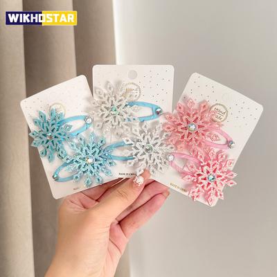 2PCS New Princess Snowflake Hair Clips for Girls Christmas Lovely Children Hairpins Headwear Hairgrip Barrette Hair Accessories