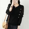 Korean Gauze Patchwork Blouse 3/4 Sleeve Women's Clothing Commute Solid Color O-Neck Spring Autumn Button Basic Knitted Shirt
