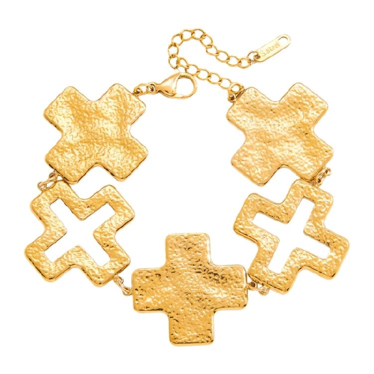 

Elegant Hand Chain Featuring Hammered Crosses Detail High Quality Stainless Steel for Longevity Comfort Daily Wear 1