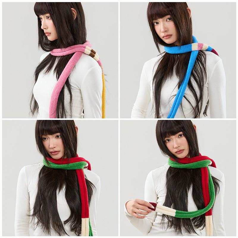 Womens Knitted Stripe Colorblock Scarf Winter Warm Long Neck Wrap Fashion Accessory