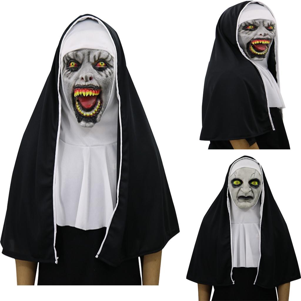 Terrifying The Nun Horror Mask Valak Scary Full Face Design With Headscarf
