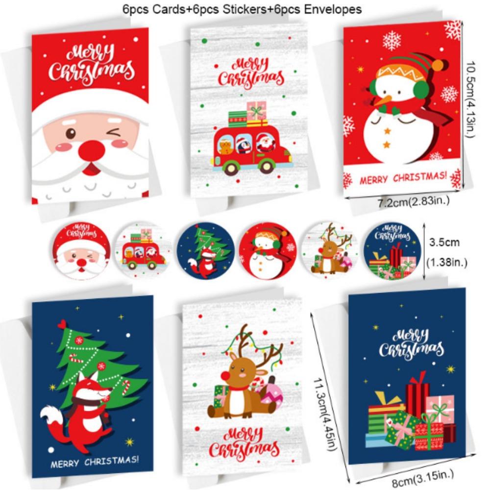 

6 шт./компл. Веселая рождественская открытка Подарочная карта на Рождество День рождения Милая мультяшная полусложенная открытка Благословение Сообщение Открытка с конвертом B