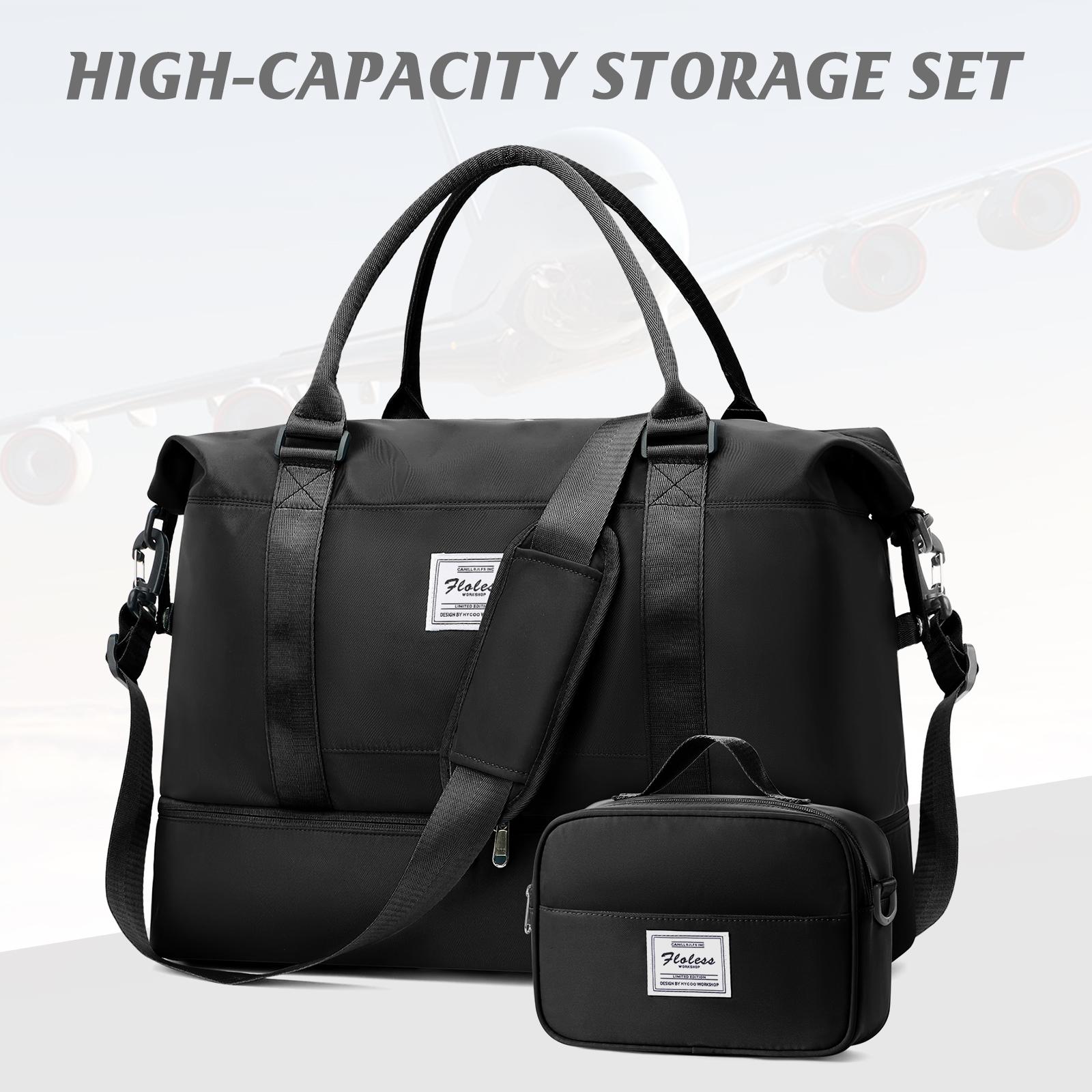 

2 шт. Складная дорожная сумка-дафл для авиалиний, ручная кладь, сумка-викендер, ночная сумка-тоут с косметичкой, сумка для спортзала, йоги для женщин и мужчин чёрный