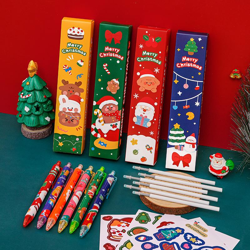 Hangsu Christmas Blind Box: 5-Piece Neutral Pen Stationery Set - Cute Surprise Gift for Students
