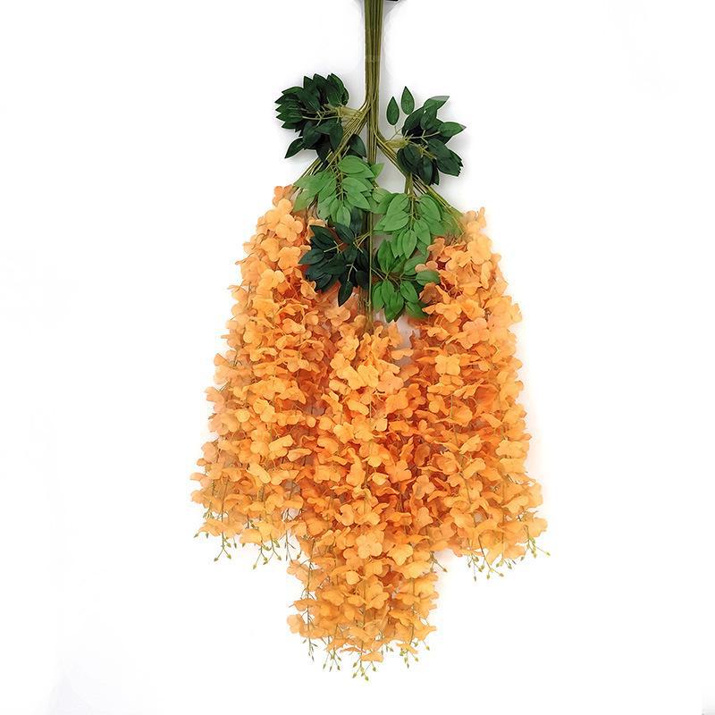 

Искусственная лиана глицинии для украшения потолка или окна - имитация длинной нити 6 leaves оранжевый