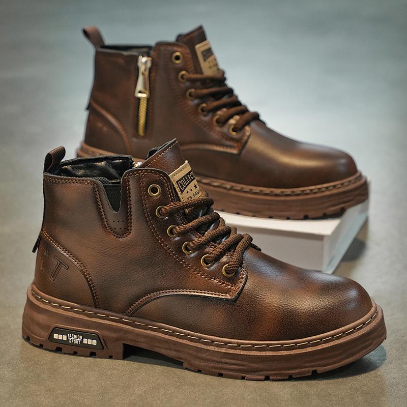 Martin Boots Men's Autumn and Winter 2024 New British Style High-top Heightening Non-slip, Waterproof and Wear-resistant Medium-top Tooling Shoes