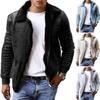 Men Winter Coat Zipper Fleece Solid Color Thick Turn-down Collar Keep Warm Casual Plus Size Long Sleeves Retro Outdoor Coat for Motocycling